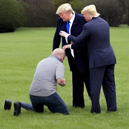 Prompt: trump puts biden in a headlock on the white house lawn