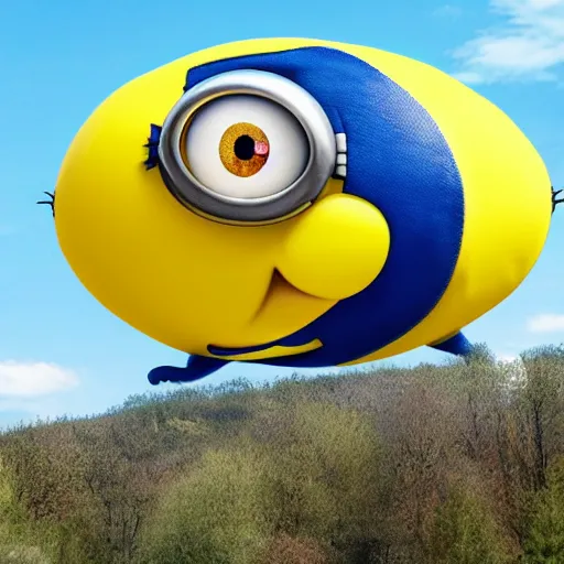 Image similar to minion blimp realstic photo