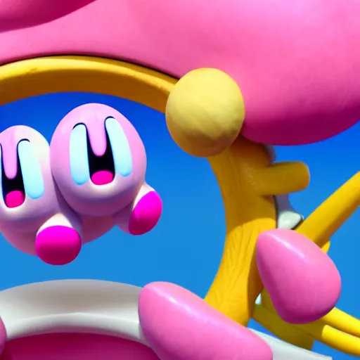 Prompt: kirby with realistic human feet, 4 k, hyper realistic, dslr, high resolution, landscape, beautiful