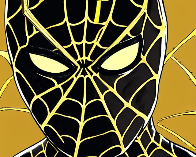 Prompt: photorealistic sketch of black spider - man with gold webbing