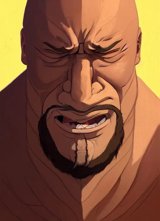 Image similar to centered!! macro head portrait of medieval sneezing king dwayne johnson, artstation, detailed cartoon, elegant, digital painting, concept art, smooth, sharp focus, illustration, ghibli, makoto shinkai, don bluth, fujita goro, jean giraud, akihiko yoshida, tom whalen 8 k