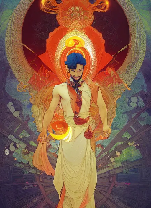 Image similar to symmetry! portrait of aladdin, orange spike aura in motion, floating pieces, painted art by tsuyoshi nagano, greg rutkowski, artgerm, alphonse mucha, spike painting