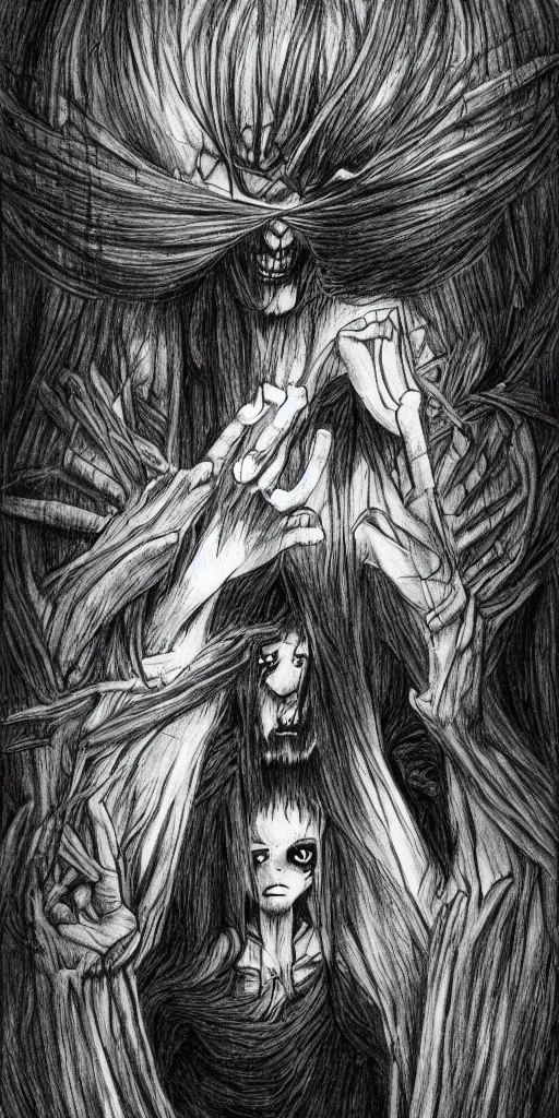 Image similar to Jesus, horror, creepy, dark, manga, pencil, inspired by junji ito, superior quality, masterpiece