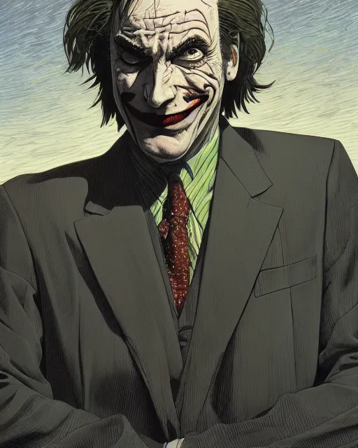 Image similar to portrait of saul goodman as the joker, illustration, art by makoto shinkai and peter elson, bernie wrightson