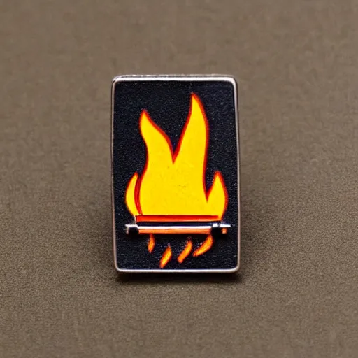 Image similar to minimalistic clean enamel pin of fire flame warning label, retro design