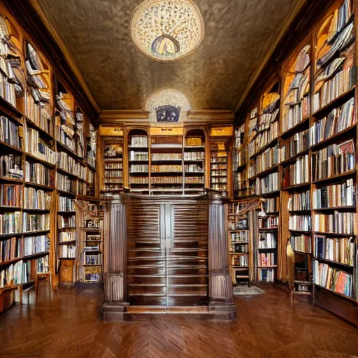 Prompt: a beautiful grand library with multiple floors lined with shelves of books, and windows with sunlight streaming in, intricate detail