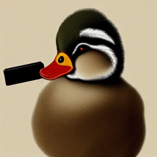 Prompt: a duck holding a gun