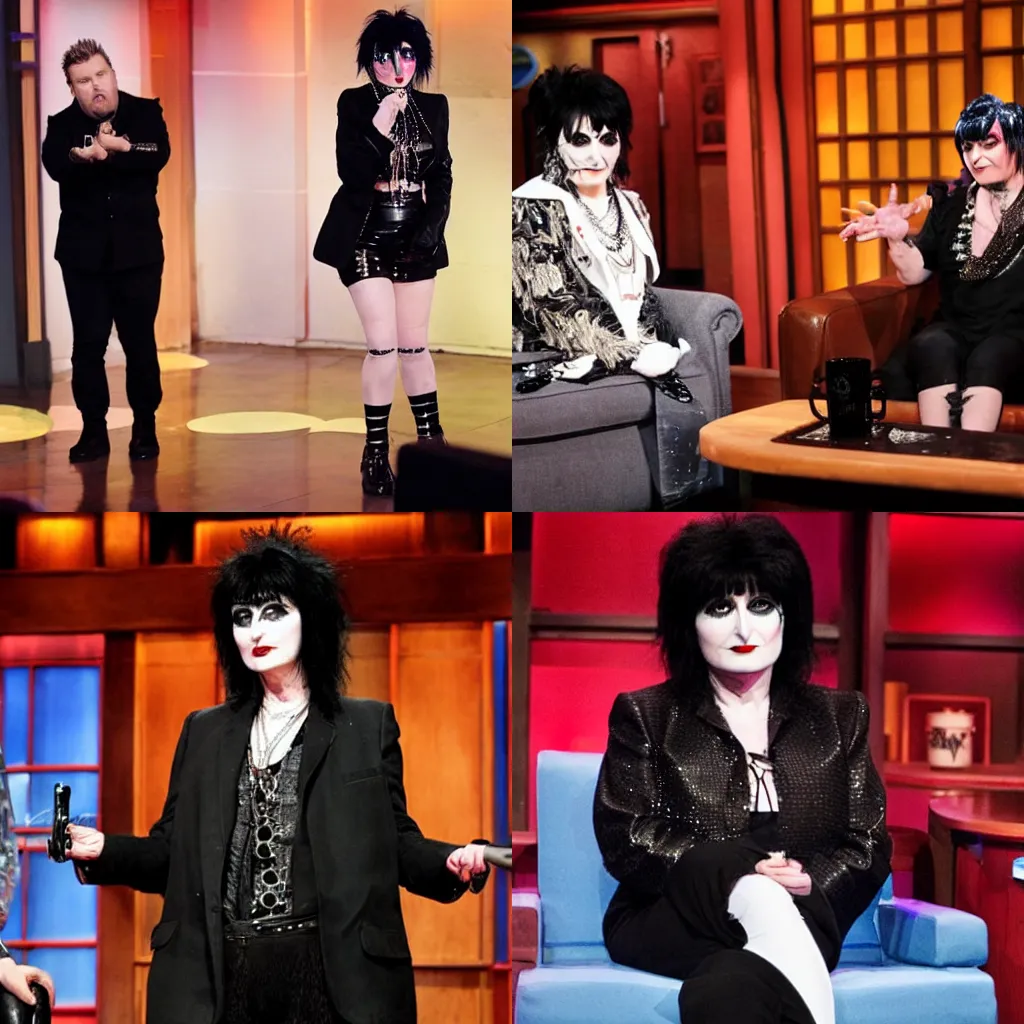 Prompt: siouxsie sioux as a guest appearance on the late late show with james corden