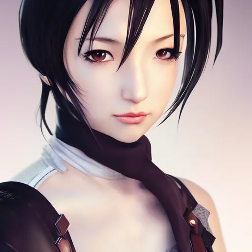 Image similar to head and shoulders of tifa lockhart by wlop, rossdraws, mingchen shen, bangkuart, sakimichan, yan gisuka, jeongseok lee, artstation, 4k