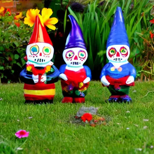 Prompt: day of the dead garden gnomes dramatic ligting flickr style award winning