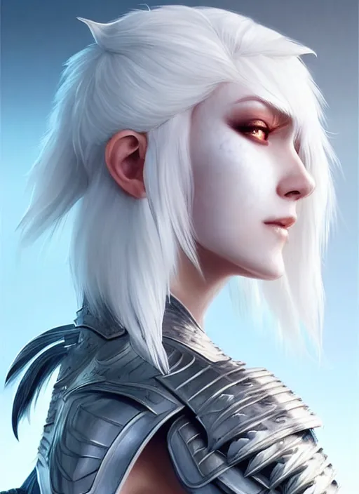 Prompt: fur - lined armor!!! beautiful and elegant white haired female!! gorgeous ayes!! character concept art, sharp focus, octane render! unreal engine 5! highly rendered!! trending on artstation!! detailed linework!! illustration by artgerm, wlop and anna dittmann