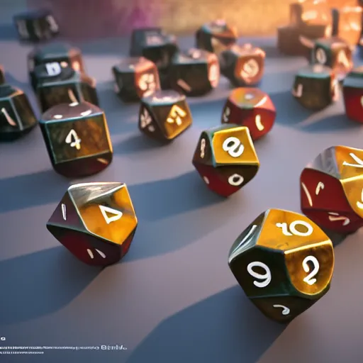 Prompt: rol game players throwing d 2 0 dice. unreal engine 5. octane render. vray. arnold. maya. 1 8 mm lens. low angle, wide lens. trending on artstation. vegas. depth of field. colorful. d & d.