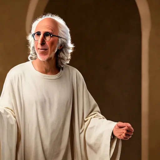 Prompt: Larry David as Jesus Christ, photo, 8k