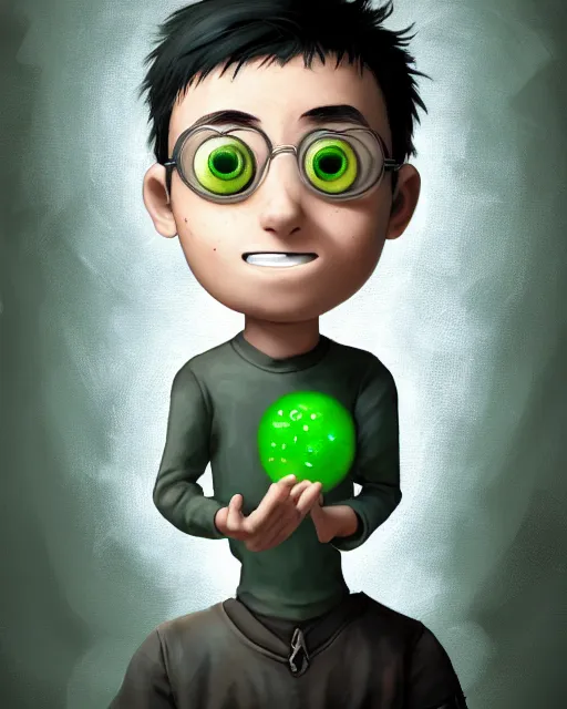 Prompt: An epic fantasy comic book style portrait painting of a charming and friendly young man , !!scientist using a microscope very expressive, buzz cut dark gray hair, round face, wearing a shirt with !horizontal green and gray stripes, character design by Mark Ryden and Pixar and Hayao Miyazaki, unreal 5, DAZ, hyperrealistic, octane render, cosplay, RPG portrait, dynamic lighting, intricate detail, summer vibrancy, cinematic