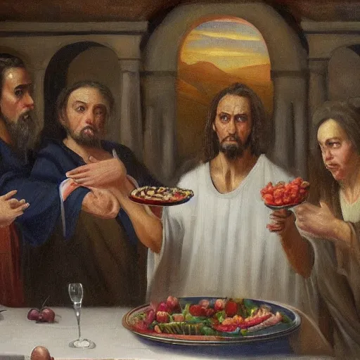 Prompt: viktor orban at the last supper, oil painting