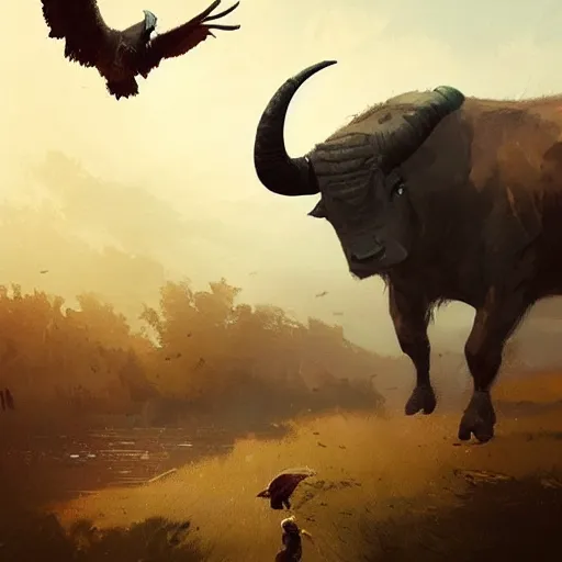 Image similar to 🐃🦅, Greg rutkowski, Trending artstation, cinematográfica, digital Art