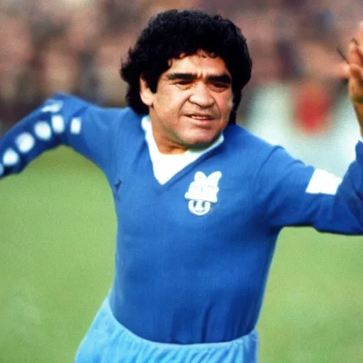 Prompt: diego armando maradona playing football in heaven