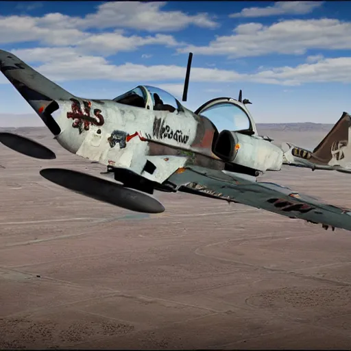 Prompt: a10 warthog in davis-monthan boneyard painted entirely with graffiti realistic, 4k, - n4