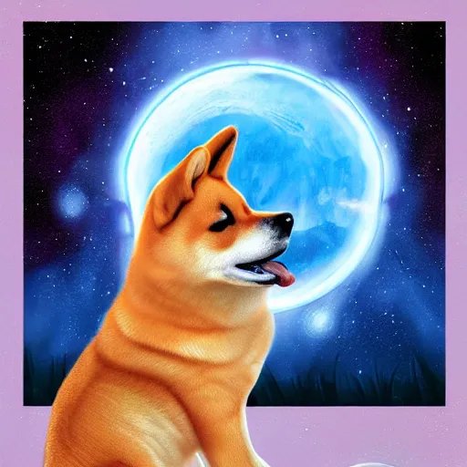 Prompt: cosmic shiba inu devouring a planet, digital art