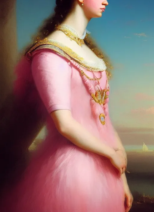 Image similar to stunning spanish godess princess, detailed pink and white feathers head peace against a black backdrop by ivan aivazovsky, 3 / 4 view portrait, wlop, super sharp details, photorealism, canon 5 d, 5 0 mm lens, stunning photoshot, beautiful soft lighting, muted colours, artstation