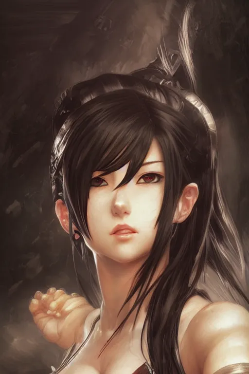 Prompt: alluring highly detailed manga line art portrait of tifa, very detailed, realistic, by Stanley Artgerm Lau, greg rutkowski, thomas kindkade, alphonse mucha, loish, norman rockwell J.