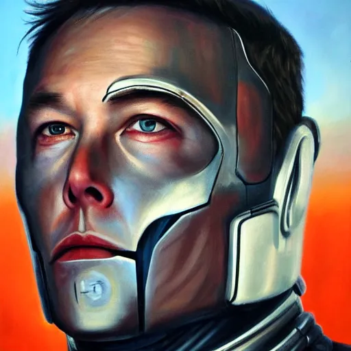 Image similar to elon musk is cyborg, oil painting