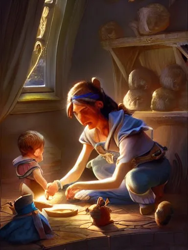 Prompt: a tired woman taking care of a dozen children. intricate, elegant, highly detailed, digital painting, artstation, concept art, sharp focus, illustration, by justin gerard and artgerm, 8 k