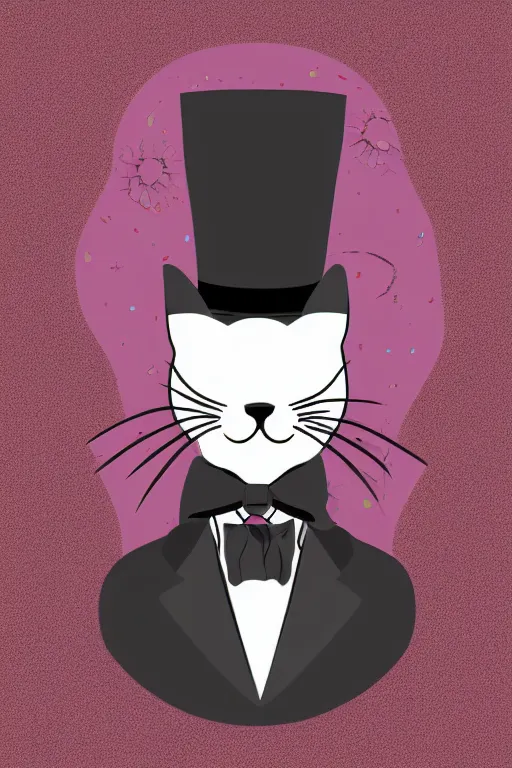 Image similar to A portrait of a cat wearing a top hat, sticker, colorful, illustration, highly detailed, smooth and clean vector curves, no jagged lines, vector art, smooth