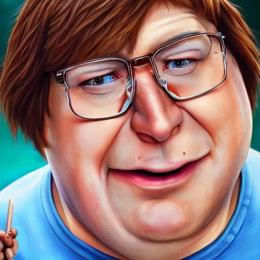 Prompt: Peter Griffin in real life, portrait, photograph, realistic, hyperrealistic, highly detailed, very detailed, extremely detailed, detailed, digital art, trending on artstation