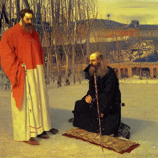 Image similar to ivan the terrible and his son ivan, painting by ilya repin, extremely detailed, oil on canvas