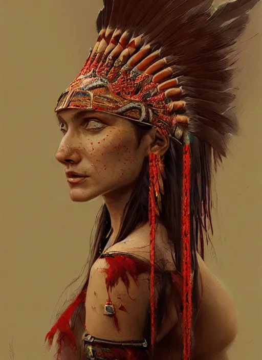 Image similar to gorgeous redskin woman wearing headdress, intricate, elegant, highly detailed, artstation, concept art, smooth, sharp focus, illustration, art by stefan kostic and greg rutkowski