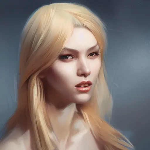 Prompt: a digital painting of a woman with blonde hair, a character portrait by feng zhu, cgsociety, fantasy art, artstation hq, artstation hd, fantasy