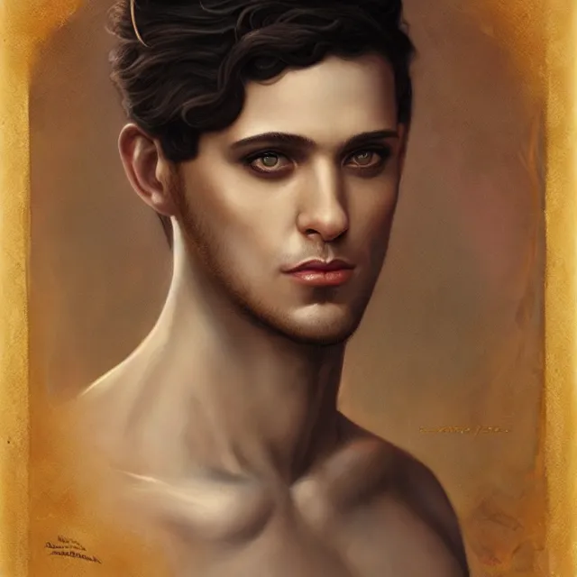 Image similar to portrait of a handsome male genie, art by tom bagshaw and paul cadmus and george quaintance