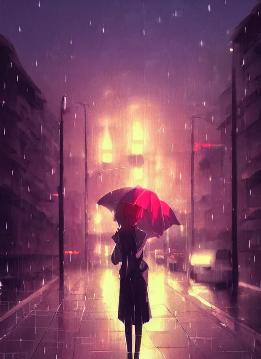 Image similar to listening to music at 2 am, pretty face, rain, lofi, lofi, peaceful, street light, anime key visual, poster, anime, by wlop, high quality