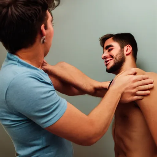 Image similar to man getting his armpits tickled by another man