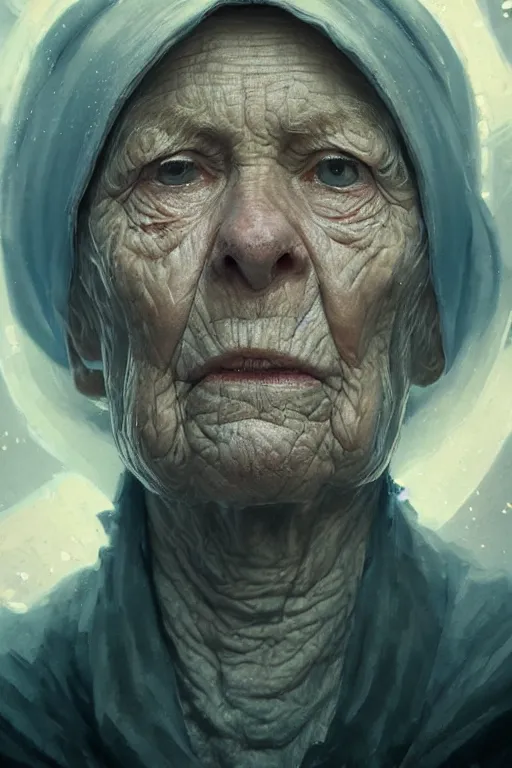 Image similar to the look of an elderly person 4 2 2 4 full of wrinkles and imperfections by artgem and greg rutkowski, highly detailed, high contrast, light reflection, trippy, nebula, trending on artstation