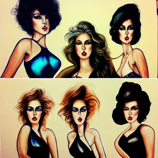 Image similar to “ five identical pretty women side by side, hyper realistic, in the style of julie bell ”