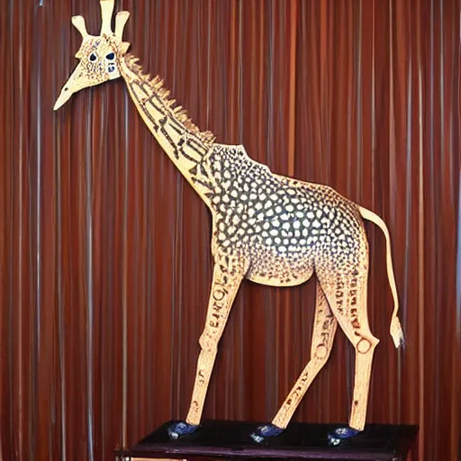 Prompt: steampunk animatronic in the shape of a giraffe, japanese painting