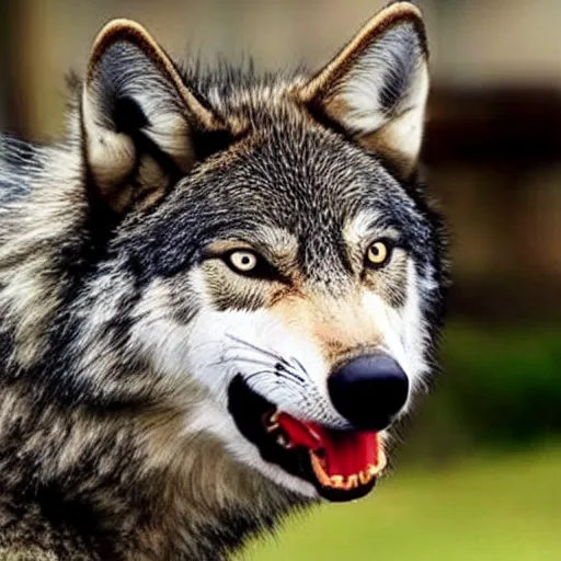 Image similar to a wolf with a cat muzzle.