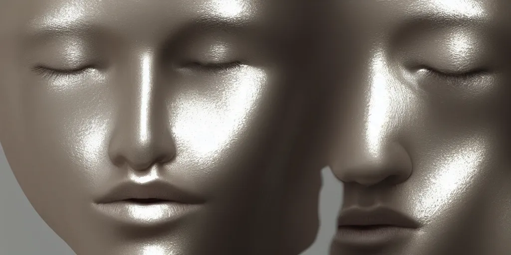 Prompt: human face made of perfect mirror, silver mirror, mirror skin, reflections, reflections, 3 d rendering, hdr, hdr, octane rendering, maya rendering, path tracing, occlusion, global illumination, sun flares, vsx, vsx, cgi, smooth shadows, insanely detailed, 8 k, high resolution, kinematics.