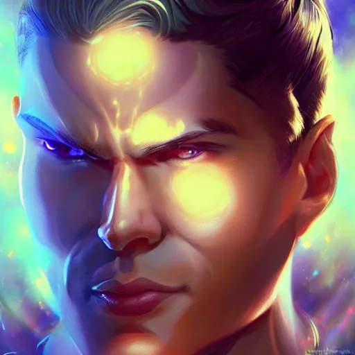 Image similar to a powerful psychic man emitting psychic powers, in the art style of by artgerm, detailed, highly detailed, aesthetic!, artstation, tumblr,