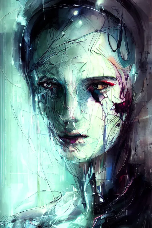 Image similar to cyberpunk cyborg woman portrait art by agnes cecile, beautiful, soft, smooth