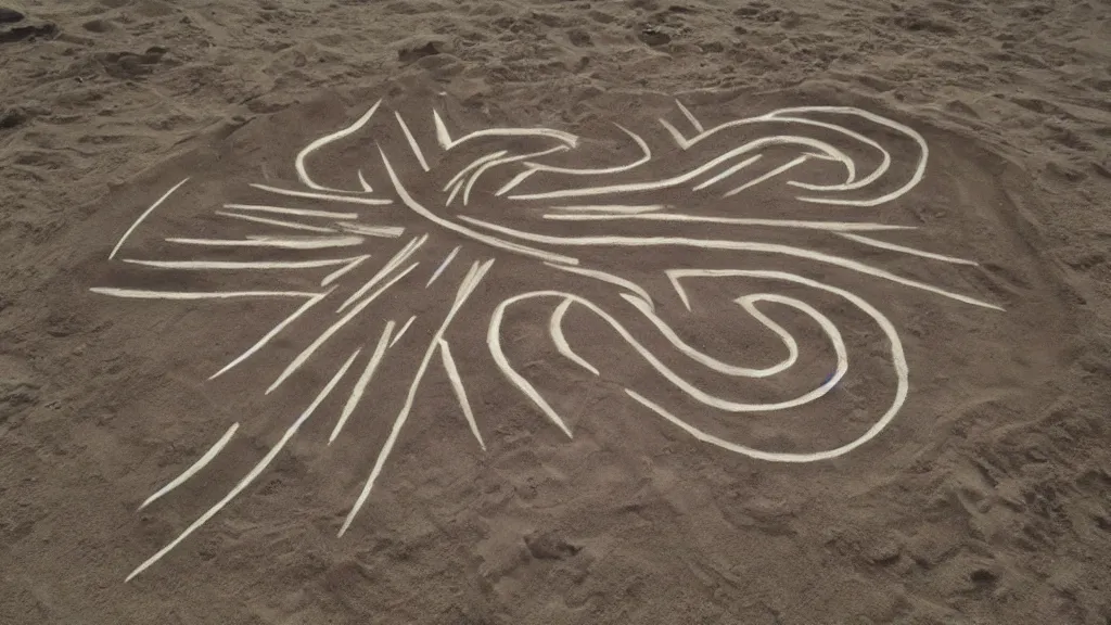 Prompt: sand art heroic lightning bolt hell