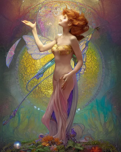 Prompt: a beautiful fairy in a morning dreamland, coherent design, symmetrical, vivid color, complementary color, golden ratio, detailed, sharp lines, intricate, rainbowshift, by james gurney, by brian froud, by peter mohrbacher, by alphonse mucha, by maxfield parrish, by karol bak, deviantart, octane render