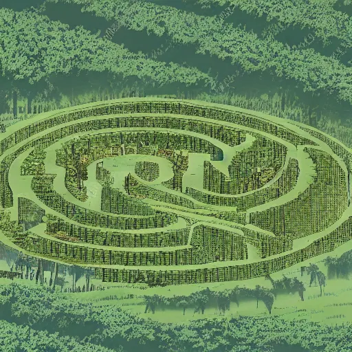 Image similar to a illustration of an architectural plan view of a labyrinth of the deforestation in amazona crisis