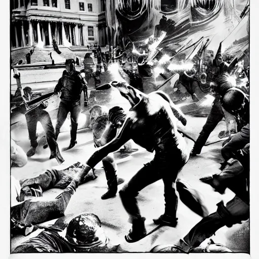 Image similar to January 6 capitol riot in the style of Zack Snyder film