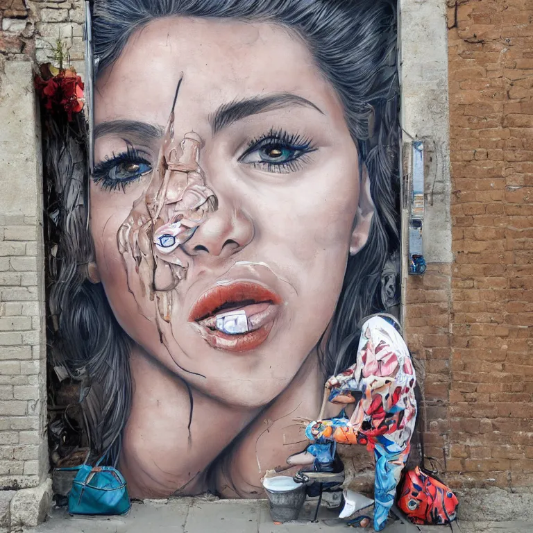 Prompt: Detailed street-art portrait of Shakira Isabel Mebarak Ripoll in style of Etam Cru