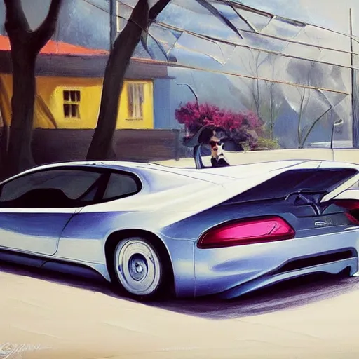 Image similar to a beautiful painting of a modern car by Gary sanchez, trending on artstation