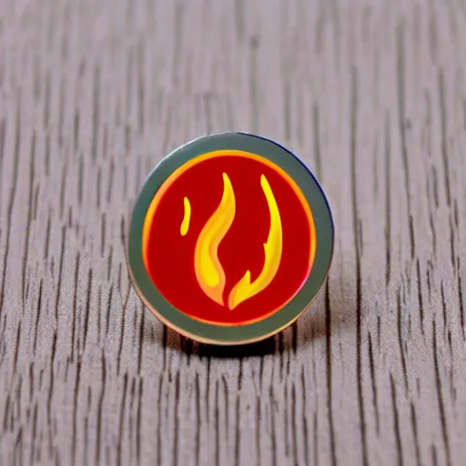 Prompt: minimalistic clean enamel pin of fire flame warning label, retro design