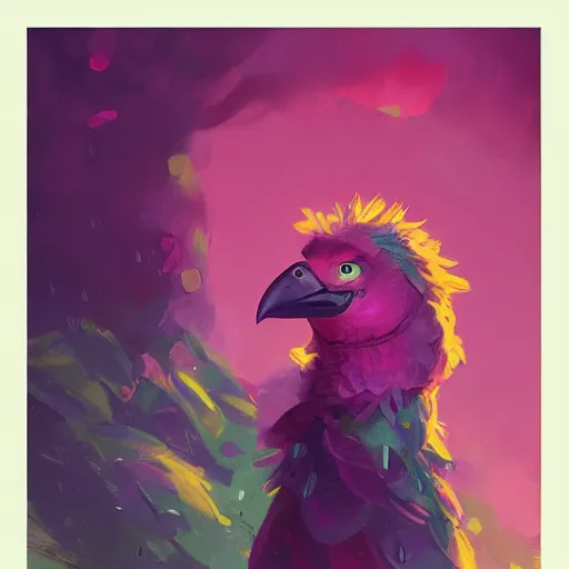 Prompt: a portrait of big bird rainy background, pink bright art masterpiece artstation. 8 k, sharp high quality artwork in style of jose daniel cabrera pena and greg rutkowski, concept art by tooth wu, hearthstone card game artwork.